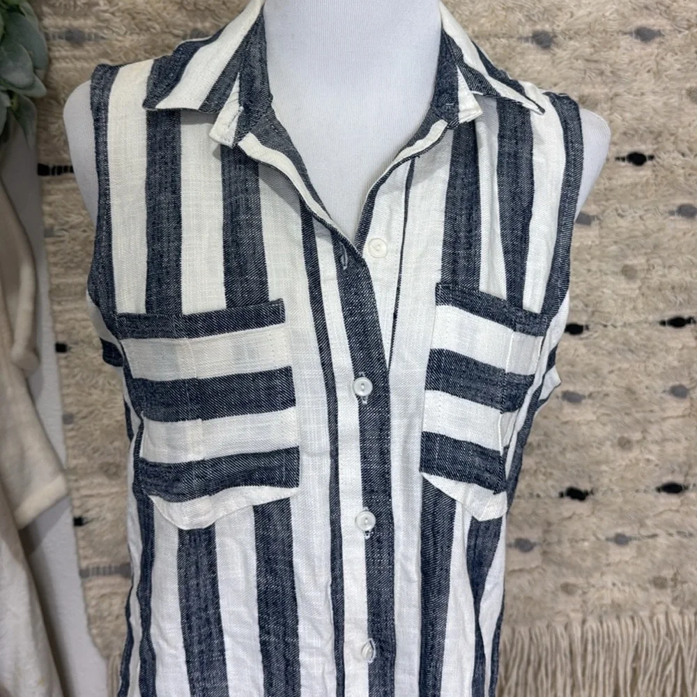 Hope & Harlow blue and White button down Striped Midi shirt Dress size 8 - Picture 3 of 8